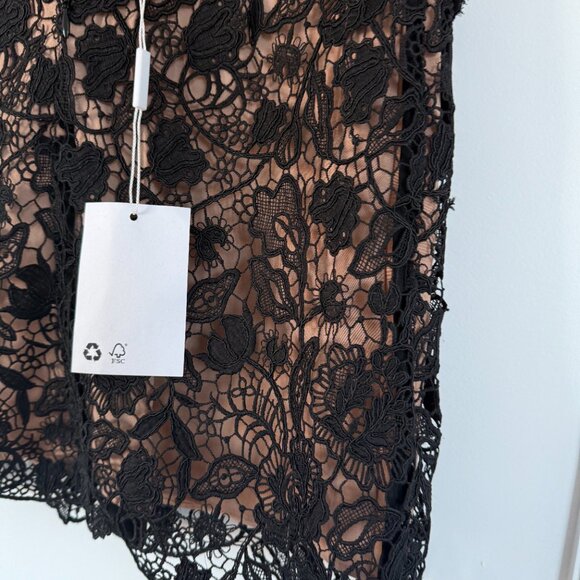 NWT Self-Portrait Guipure Lace Mini Dress In Black Gold-tone Buttons Square Neck - Picture 7 of 7